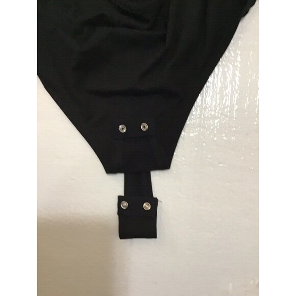 Say Anything Top Solid Black Thong Bodysuit Medium Peek a Boo Mid Section PREOWN - Picture 3 of 4